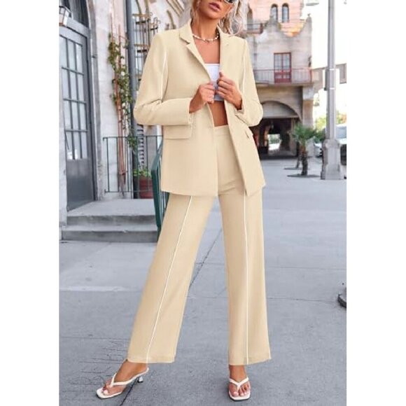 Oversized Blazer & Wide Leg Pants Suit Set Premium Fabric Business Casual - Picture 6 of 8